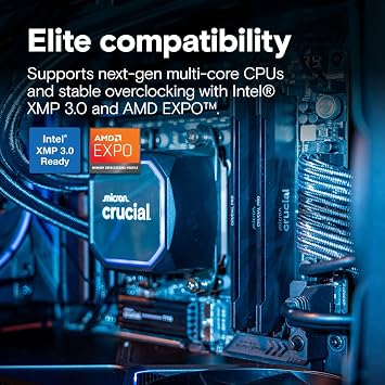 Crucial Pro DDR5 RAM 32GB Kit (2x16GB), 6400MHz CL32, Overclocking Desktop Gaming Memory, Intel XMP 3.0 & AMD Expo Compatible, Black - CP2K16G64C32U5B