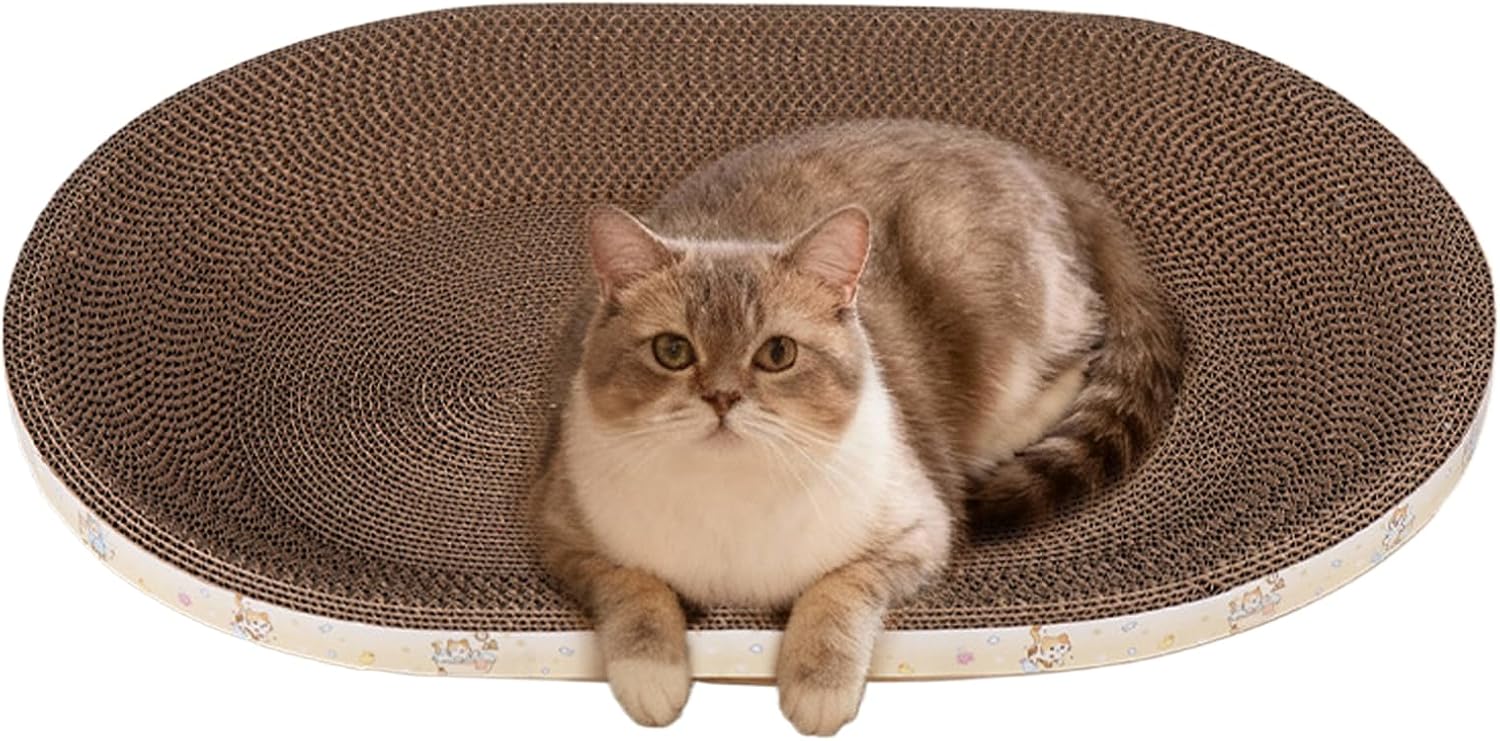 Cat Scratcher Cardboard - Comfortable Breathable Corrugated Pet Supplies - Oval Cat Scratcher Couch Bed | for Small Large Kitten Play Sleep Outdoor Home Living Room Bedroom Floor