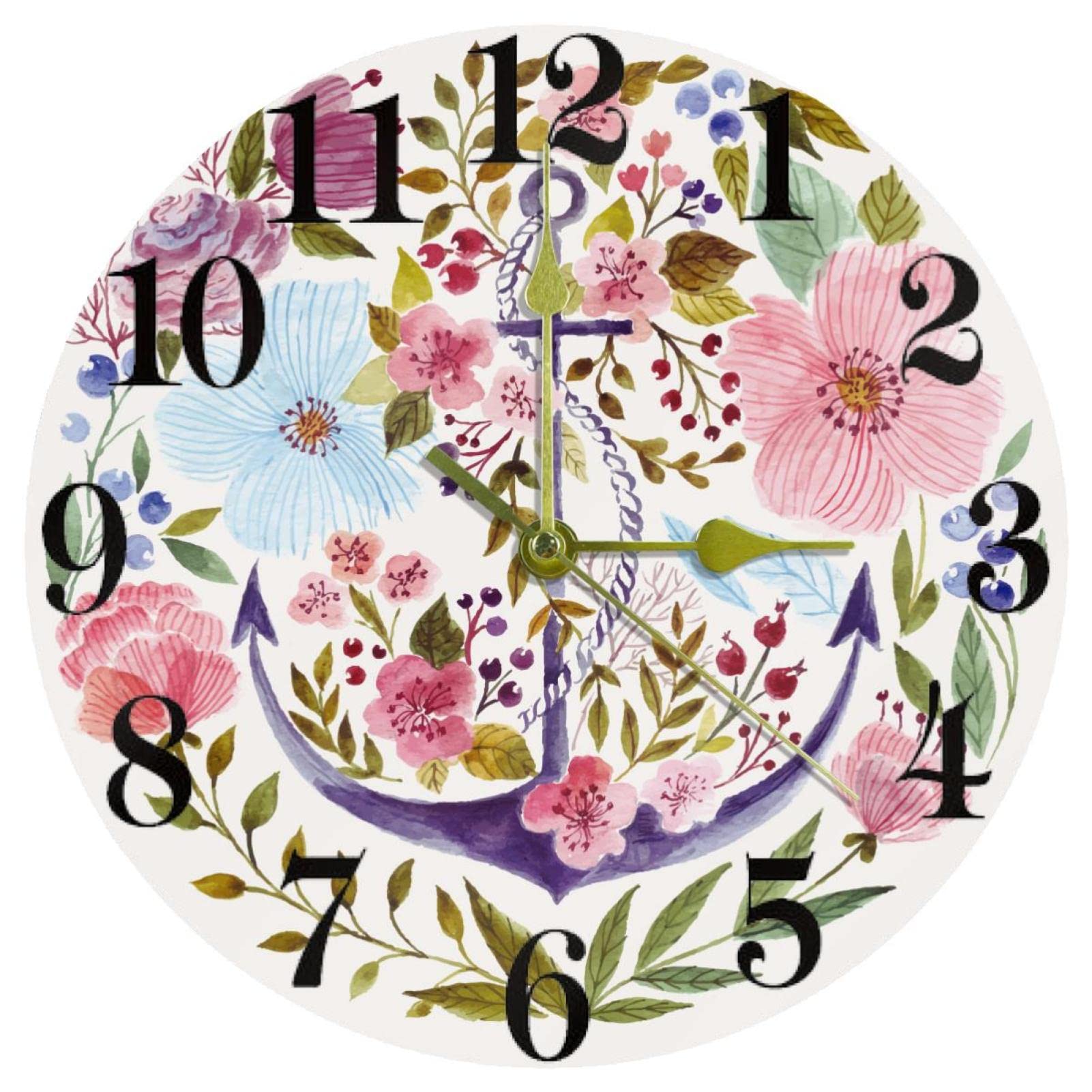 Horloge murale ronde à quartz à motif floral pour maison cuisine et école