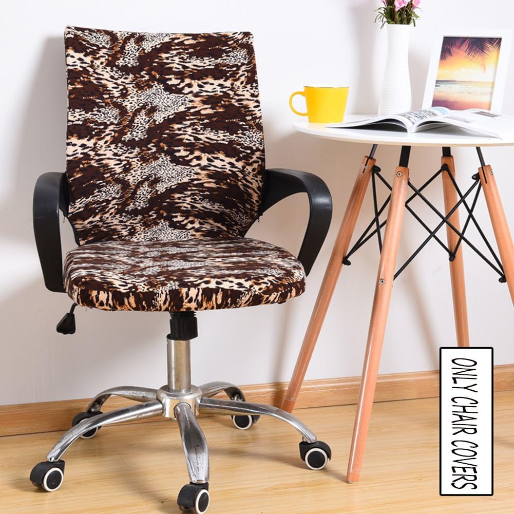 Deisy Dee Universal Computer Office Rotating Stretch Polyester Mid Back Function Chair Cover C111 (Leopard)