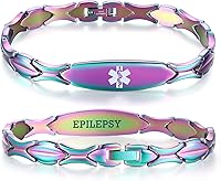 Vista 133 de LinnaLove Pulseras de alerta médica personalizadas para mujer, pulseras médicas de emergencia de acero inoxidable con grabado gratuito (7.5)