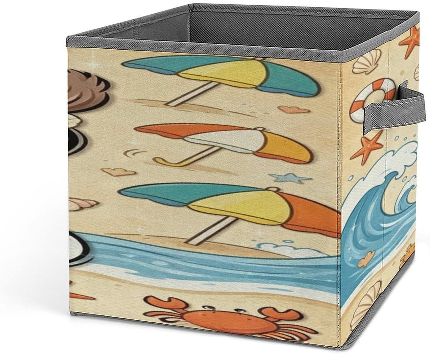 Beach Coconut Ball Fabric Bins Storage Basket Square Baskets | Storage Bin with Double Handles,Cube Collapsible Organizers for Organization,Closet,Shelves,Offices