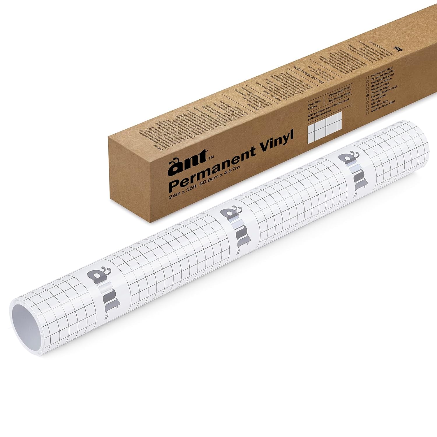 ANT Standard Grip, 24" x 15' Clear Vinyl Transfer Paper Tape Roll with Half Inch Alignment Grid for Cricut Adhesive Vinyl for Decals, Signs, Stickers