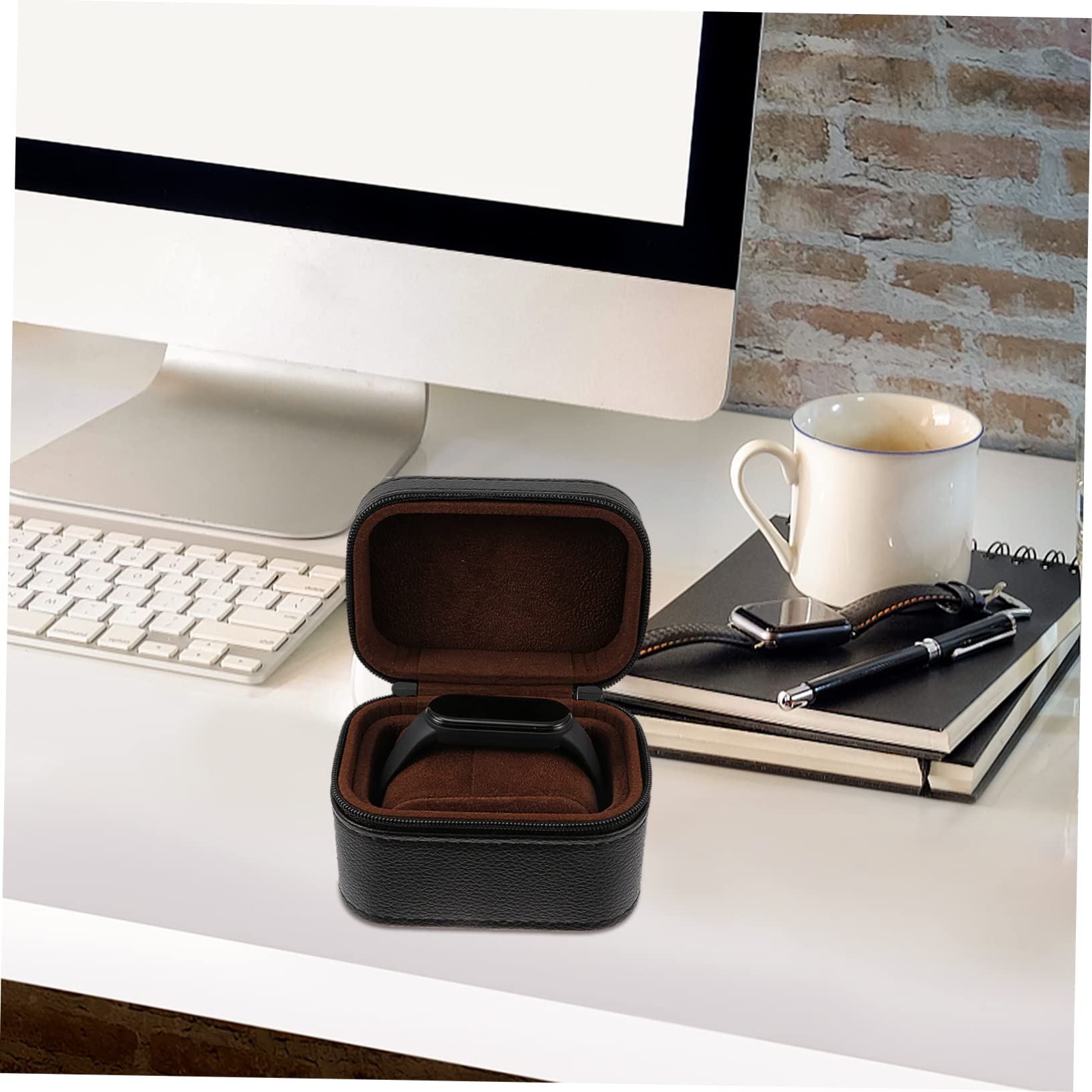 Healeved Kleiner Uhrenaufbewahrungsbox aus Leder mit Reißverschluss Schwarz | Tragbar für Handtasche oder Computertasche, Anti Fall, für Damen und Herren