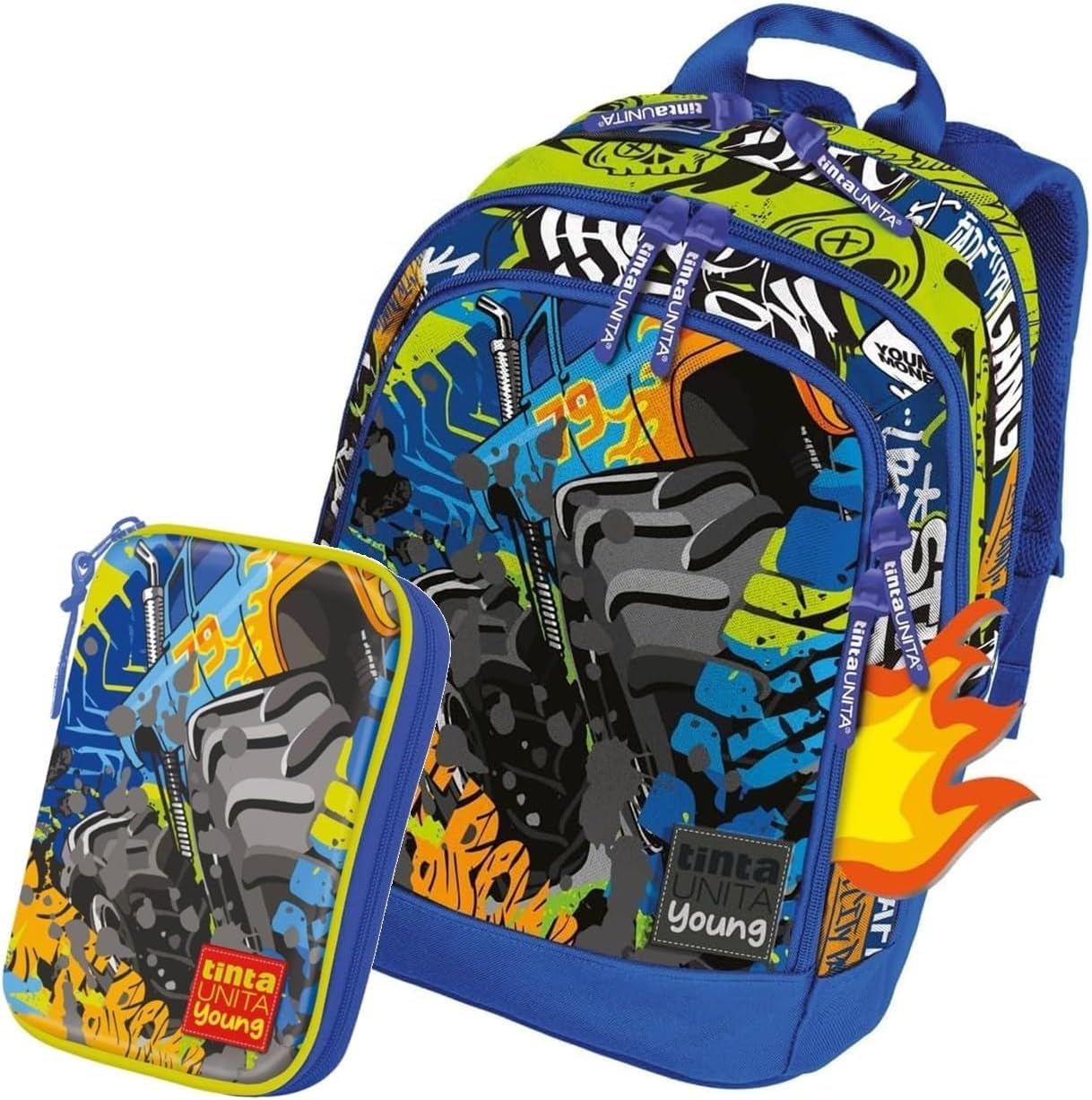 Tinta Unita Zaino DREAM Fantasy BOY BLU Scuola 2026/2027 + Astuccio One Time Completo di Colori