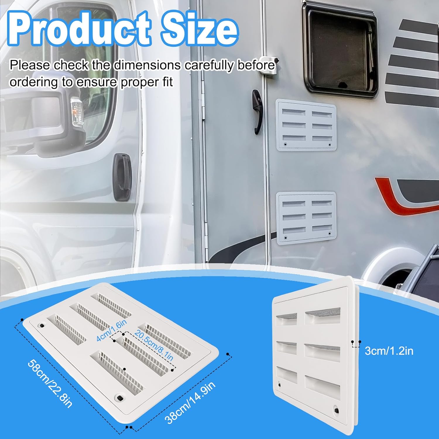 RV Refrigerator Lower/Upper Mount Vent Cover with Screen, 23-1/8" W x 15" H, RV Vent Cover Replacement for Camper Trailer