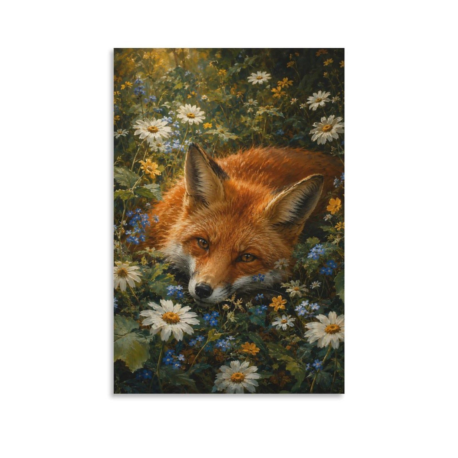 W7C8U2X3 Fox Wildflower Canvas Wall Art, Woodland Animal Wall Art