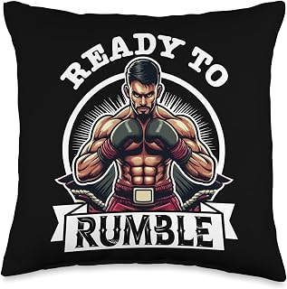 Ready to Rumbles Boxer Fighter Motivational Gym Fitness Throw Pillow