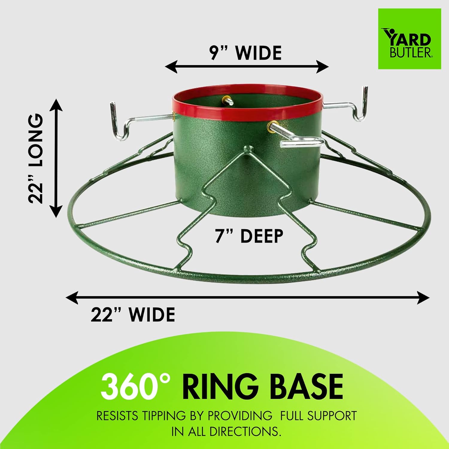 Yard Butler Santa's Helper - Easy to Use & Assemble Christmas Tree Stand - Durable & Sturdy Stand Made with Anti-Rust Steel - Beautiful Addition to Holiday Decor - 6' to 11' Trees - Green