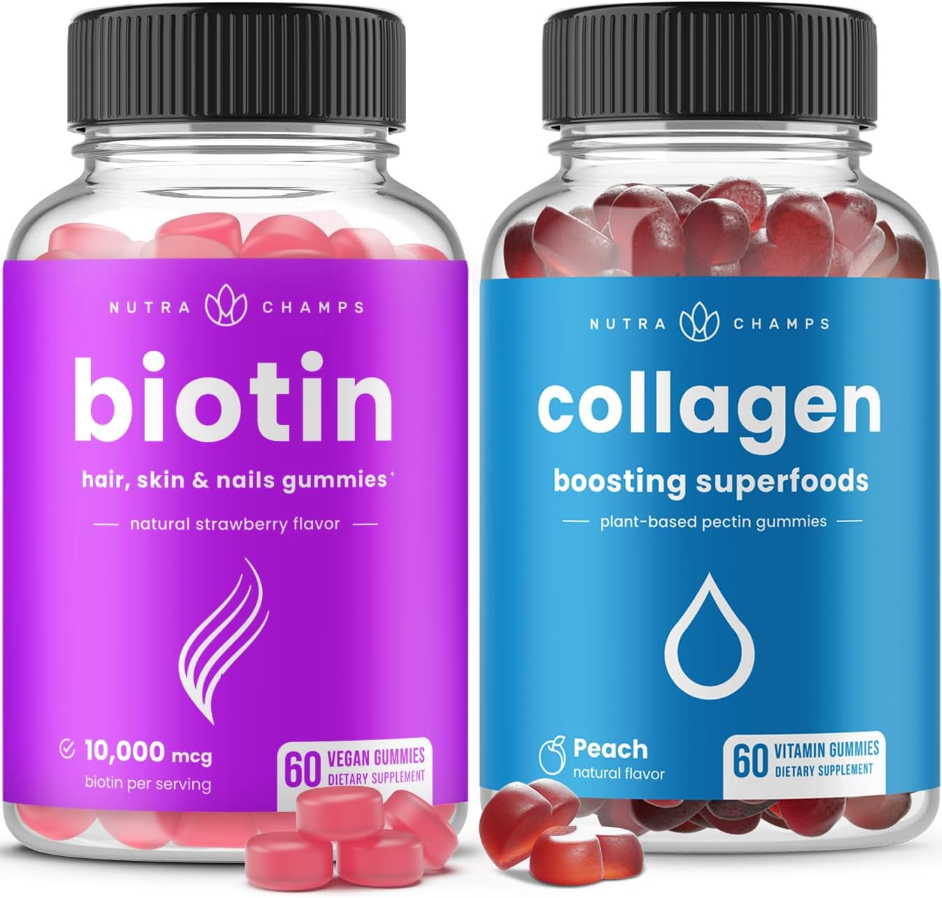 NutraChamps Biotin Gummies and Collagen Boosting Gummies 2 Pack Bundle