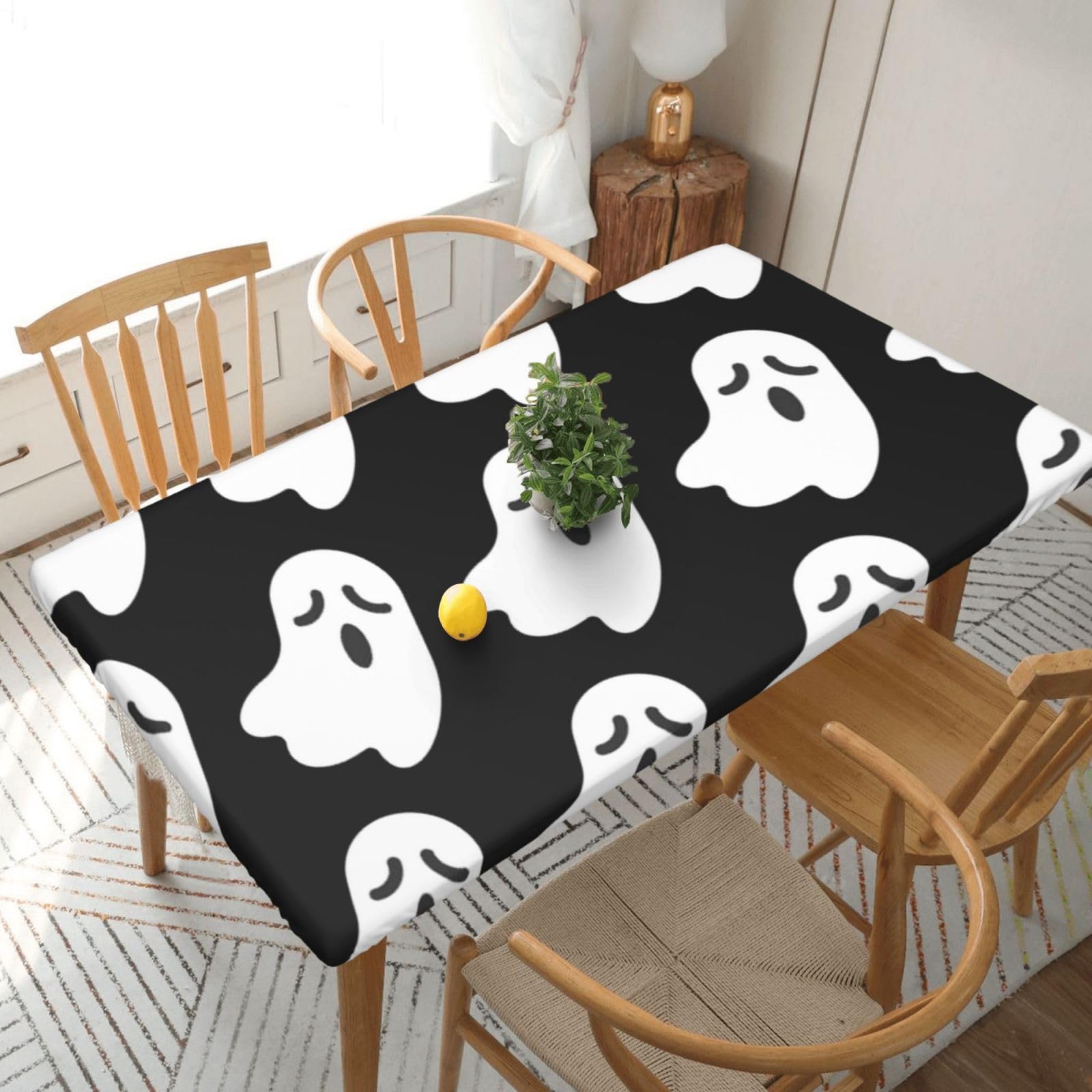 BNVSADC Cute Ghost Halloween Pattern Printed 5FT Tablecloth Polyester Kitchen Water Resistant Table Cloth Dining Table Decoration Table Covers, 152x76 CM