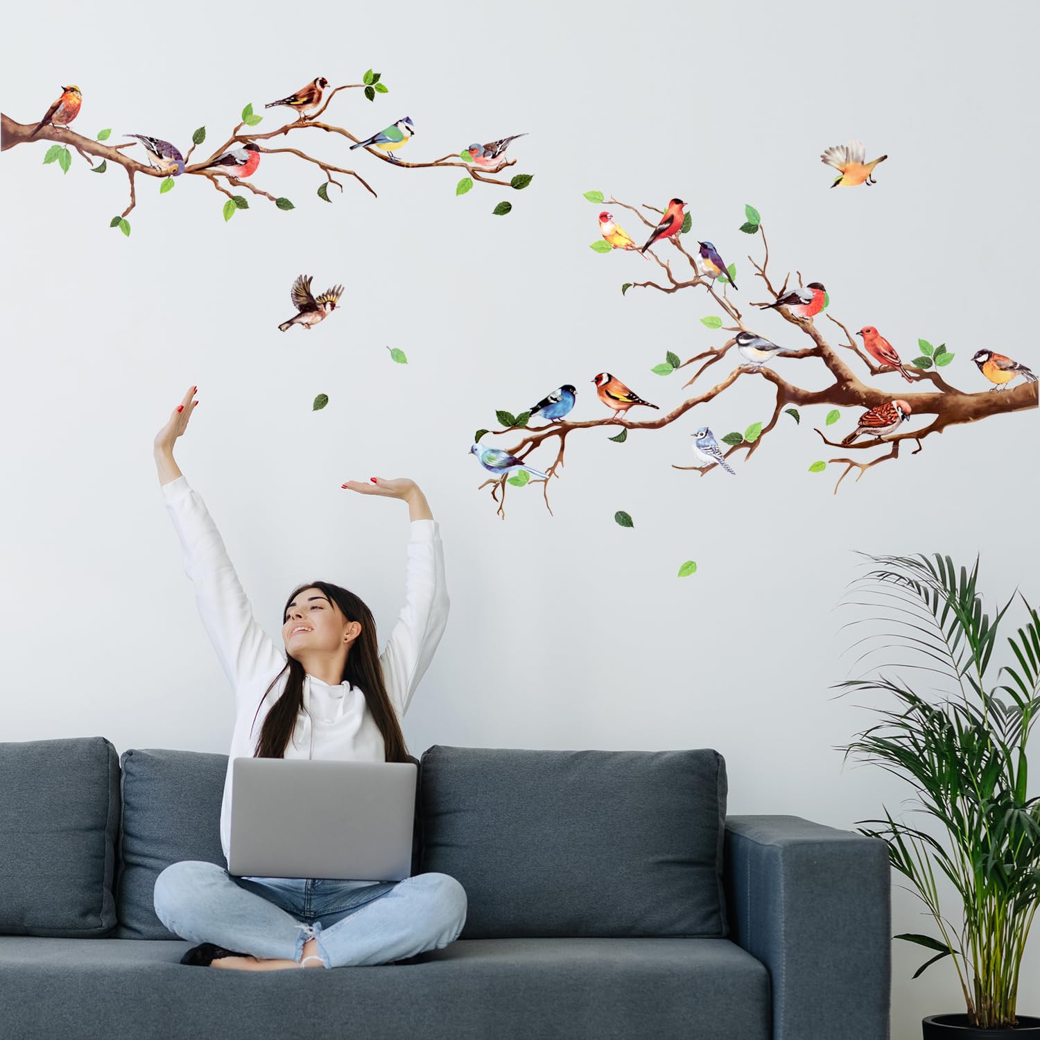 Kiwistar Adesivo Murale Con Rami E Uccellini - Decorazione Parete 6 Misure, Rimovibile