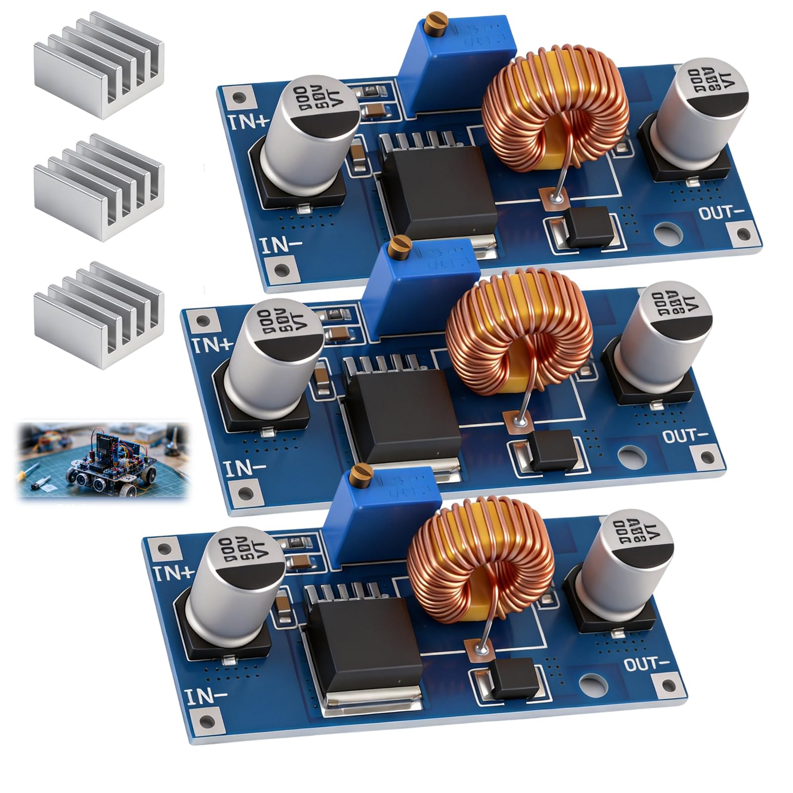 3 Stück DC-DC XL4015 5 A verstellbarer Regler Spannung 4 V-38 V auf 1,25 V-36 V, Step Down Konverter, hohe Effizienz 96 %, für Arduino-LED, Stromversorgung DIY Elektronik