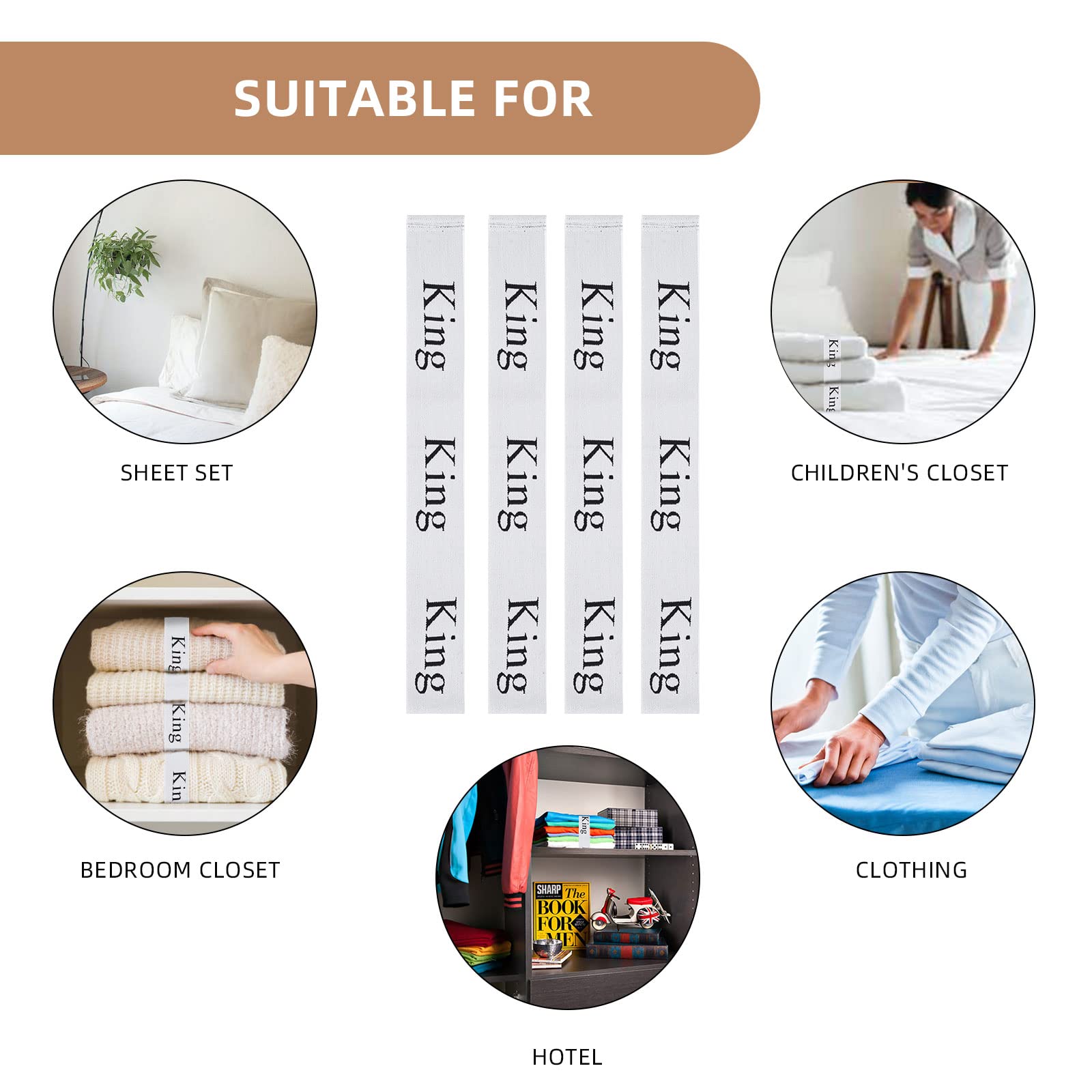 Lot De 4 Sangles élastiques Pour Ranger Draps – Organisateur De Placard, étiquettes En Lin, Noir & Abricot