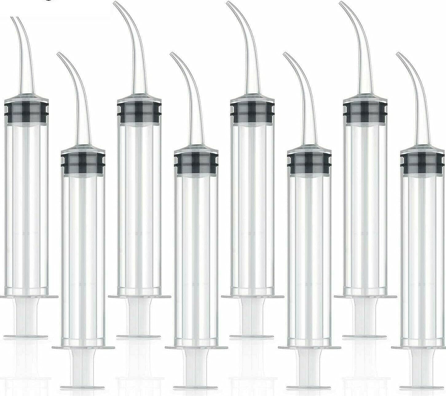 8 Pack Disposable 12cc Dental Syringe Dental Irrigation Syringe with Curved Tip