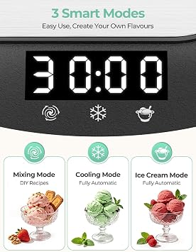 2L Ice Cream Maker with Compressor, No Pre-Freezing Automatic Ice Cream Machine, DIY for Home, Kids & Family Fun, Easy Touch Control
