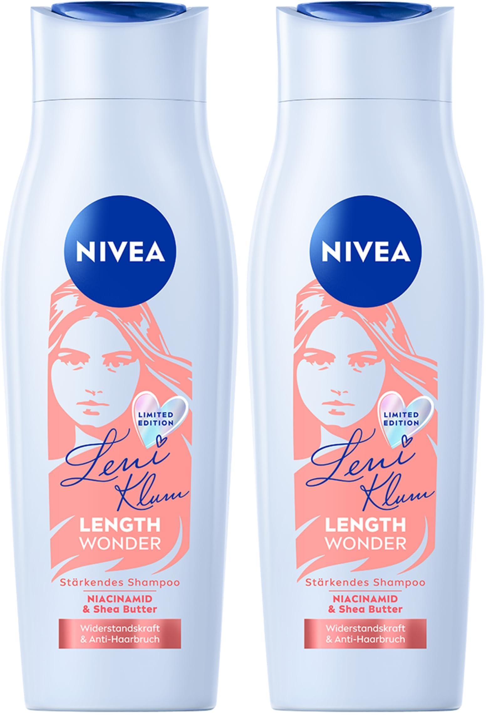 NIVEA Length Wonder stärkendes Shampoo Limited Edition Leni Klum, stärkendes Shampoo mit Niacinamid und Sheabutter, Pflegeshampoo für langes Haar ohne Spliss (250 ml) (Packung mit 2)