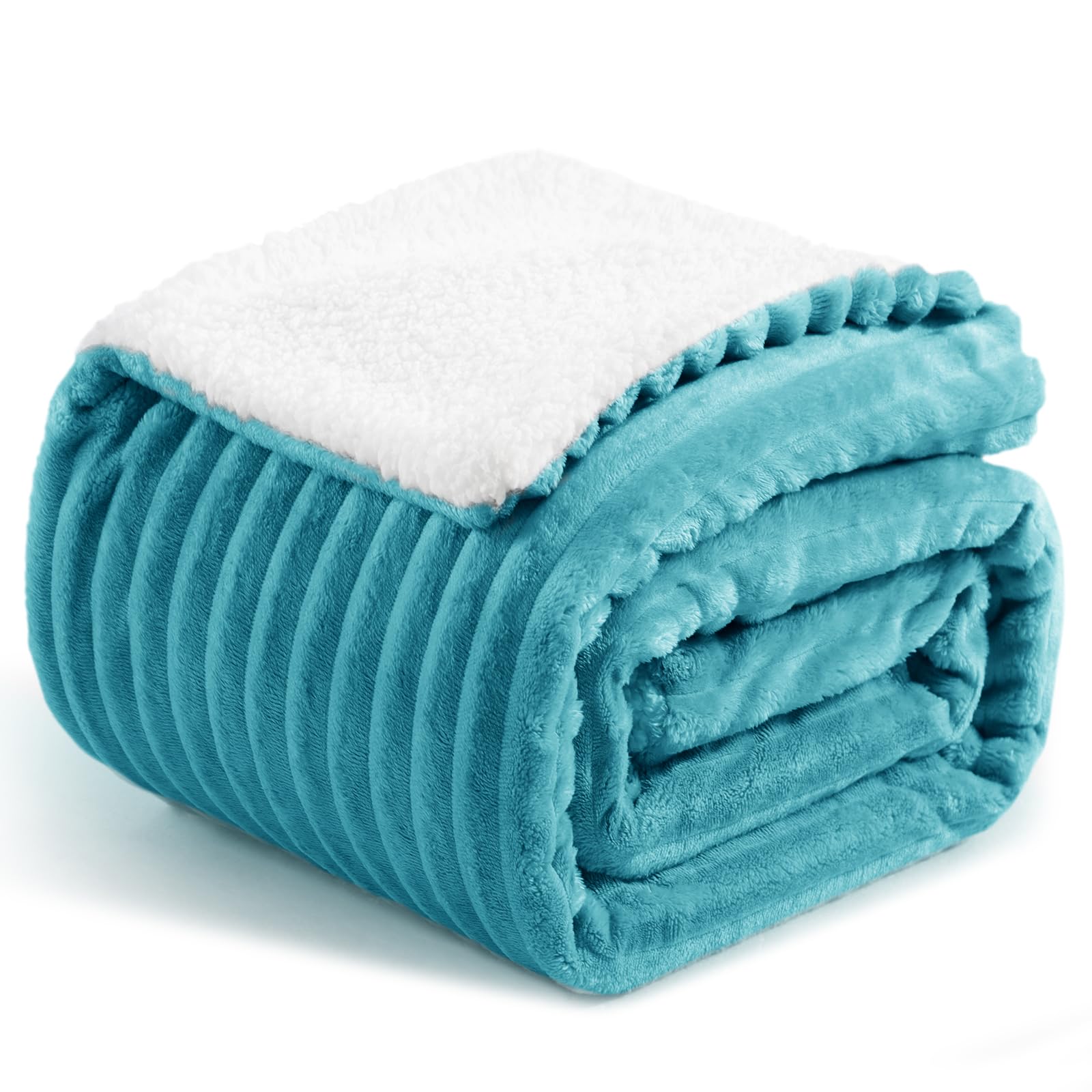 Aisbo Manta Cama Invierno para Cama, Sherpa Franela Reversible Polar con Cordón para Sofá, Borreguito Gruesa, Suave, Caliente, Sillón, Transpirable para Invierno (Azul Verde, 130 x 150 cm) OEKO-TEX STANDARD 100