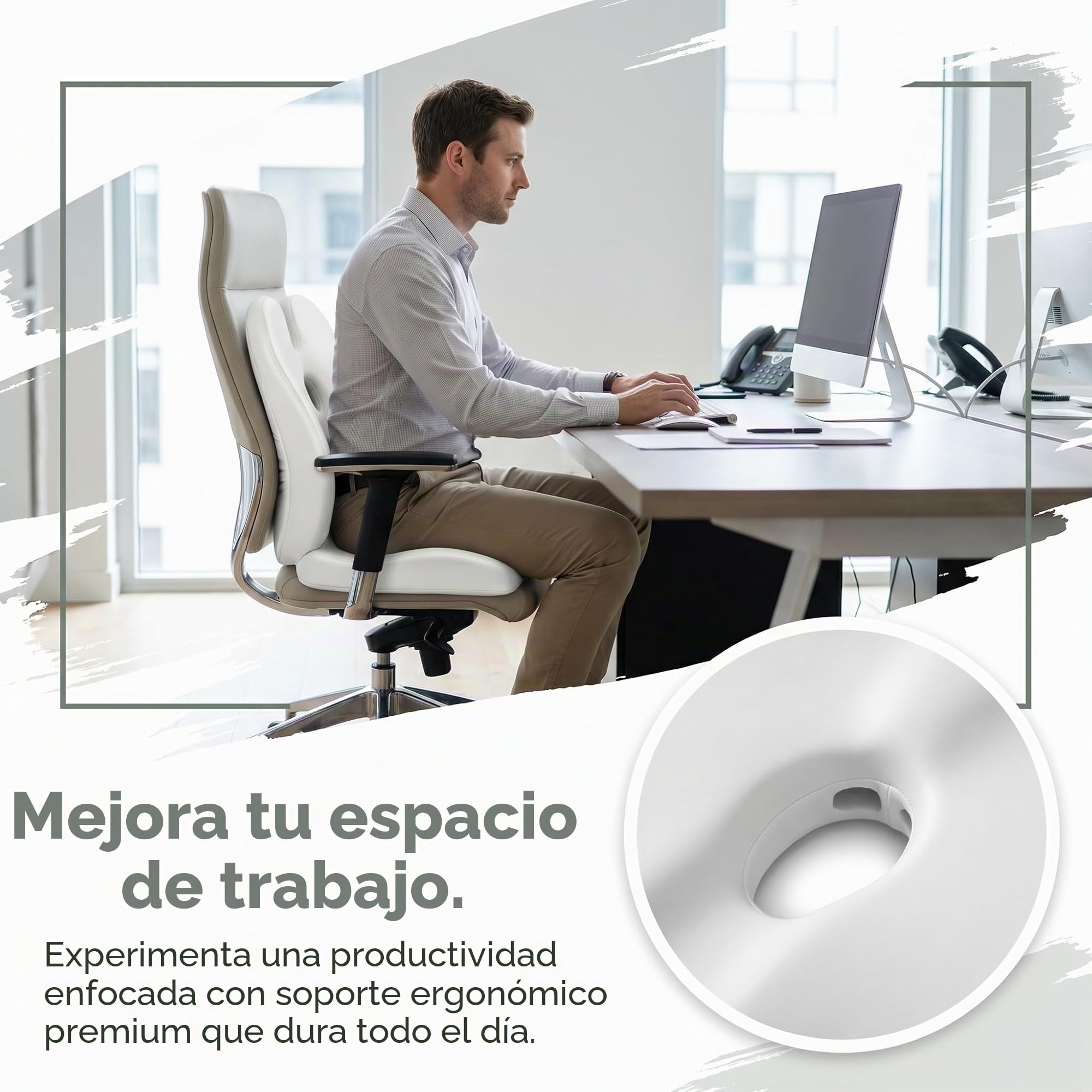 Cojín Lumbar y Asiento con Espuma de Memoria, Cojín para Coxis y Espalda | Soporte Ergonomico para Silla Oficina y Coche, Funda Transpirable Antideslizante