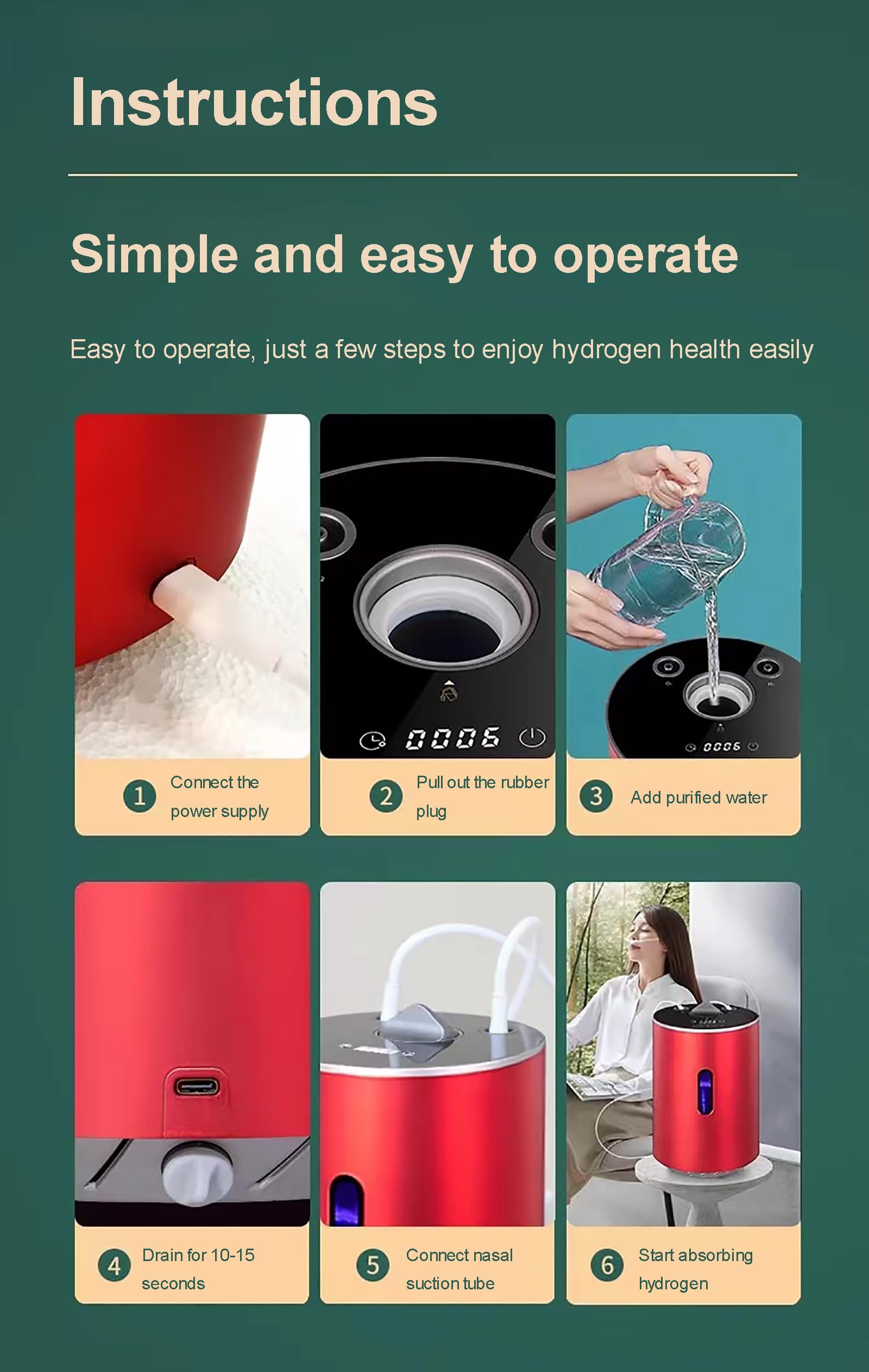 Urządzenie do inhalacji wodorem, 225 ml/min (150H+75O) Inhalator H2 o podwójnym wyjściu, generator wody H2 o wysokiej czystości 99,99%, jonizator wody SPE do domu, podróży i samochodu