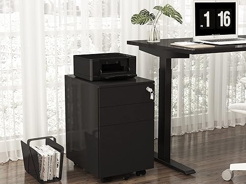 Miniatura 14 de Archivador móvil de 2 cajones con cerradura, archivadores de oficina para debajo del escritorio, archivador pequeño totalmente montado excepto Negro