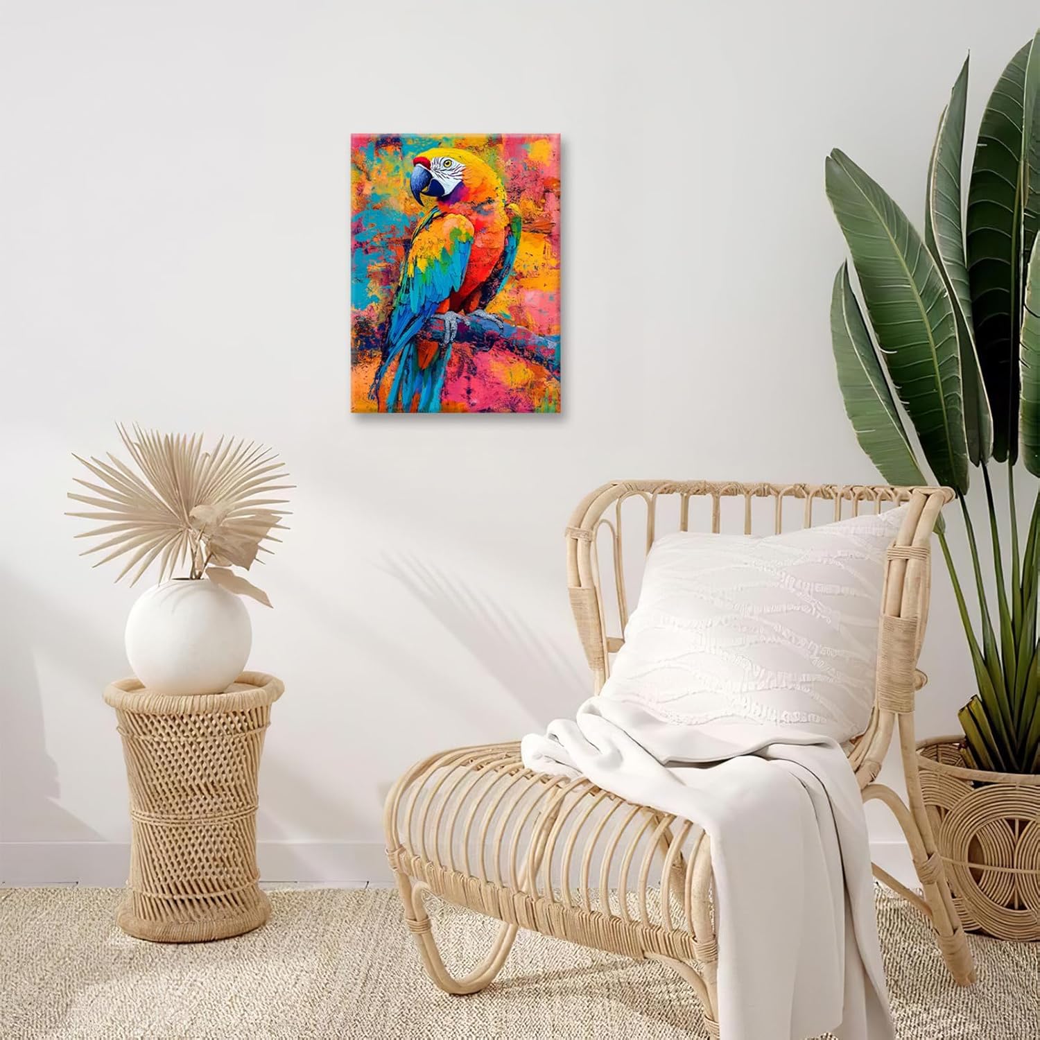 Parrot Wall Art, Graffiti Parrot Pictures Wall Decor, Colorful Birds Canvas Prints, Banksy Animal Painting, Framed Artwork for Bathroom Living Room Bedroom Office Dining Room 24"X16"
