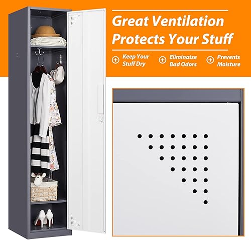 Miniatura 4 de Armario de metal para el hogar, vestidor, armarios de almacenamiento de acero de 71 pulgadas para empleados, armario con cerradura con 1 puerta