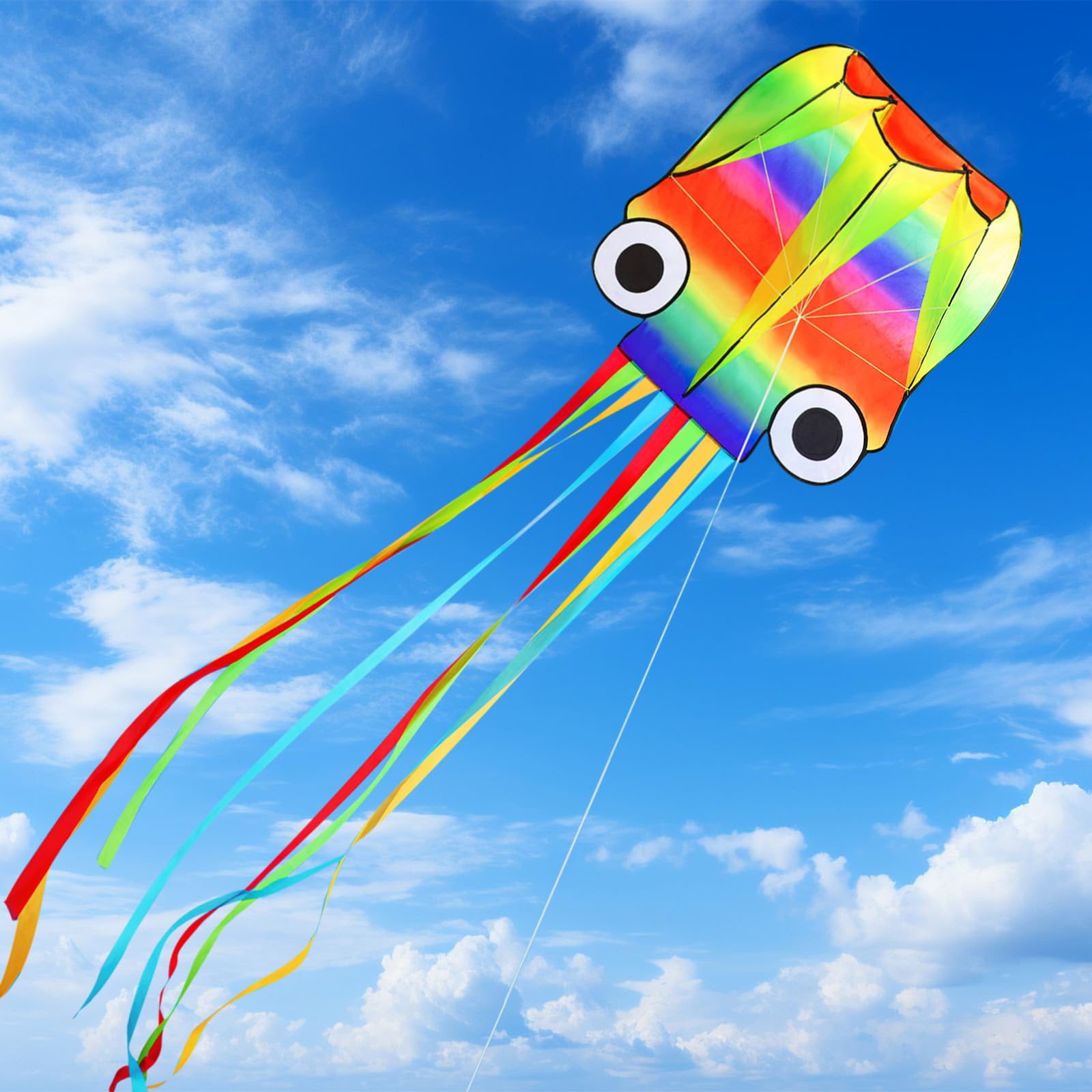 Cometas para Niños, Darryy Cometa de Pulpo, Cometa Grande, Cometa Arcoiris, Cometas Fáciles de Volar, con Hilo para Cometas de 100m, Cometas para Niños 10 Años y Adultos, 405 x 72 cm