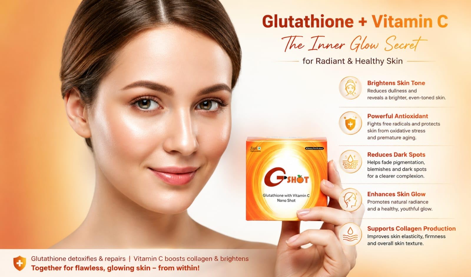 G-SHOT Glutathione + Vitamin C Oral Nano Shot, Pack of 12