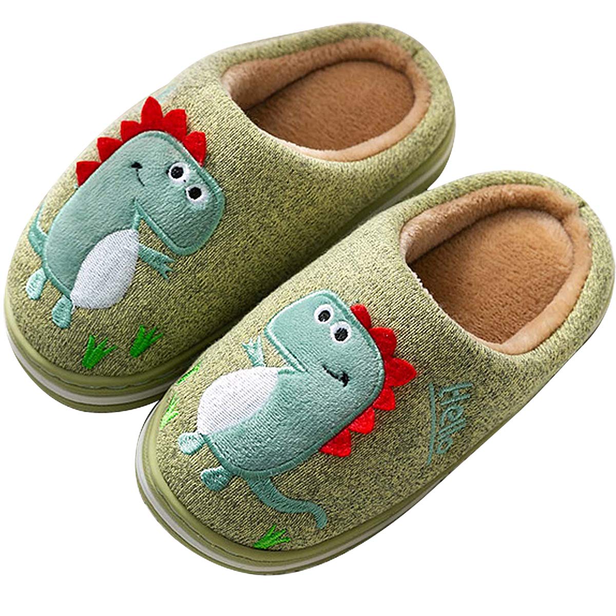 LÄTT LIV Kids Cute House Slippers Cozy Dinosaur Slippers Boys Girls Warm Plush Winter Indoor Shoes Non-Slip