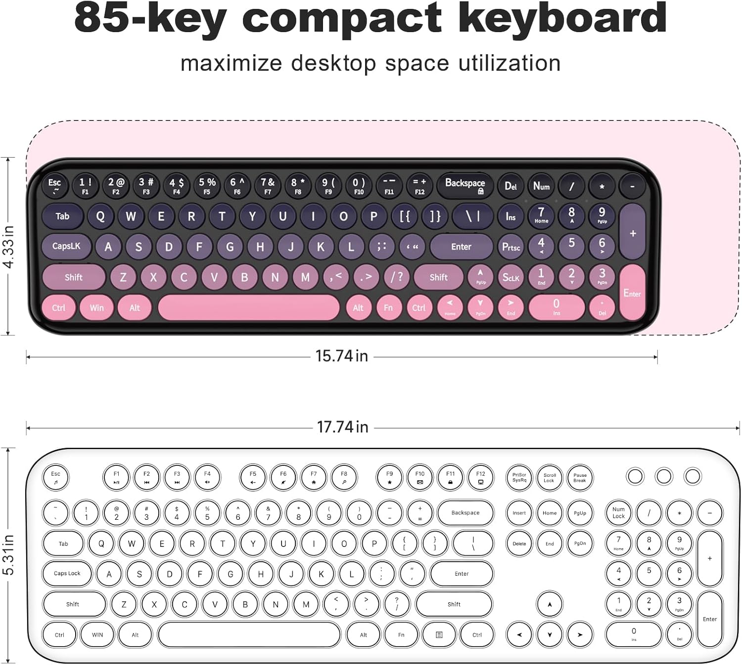 KNOWSQT Wireless Keyboard and Mouse Combo - CherryPink-Gradient 2.4G Full-Size Typewriter Cute Colorful Keyboards - USB Plug and Play, for Windows, Laptop, Computer, PC, Desktop