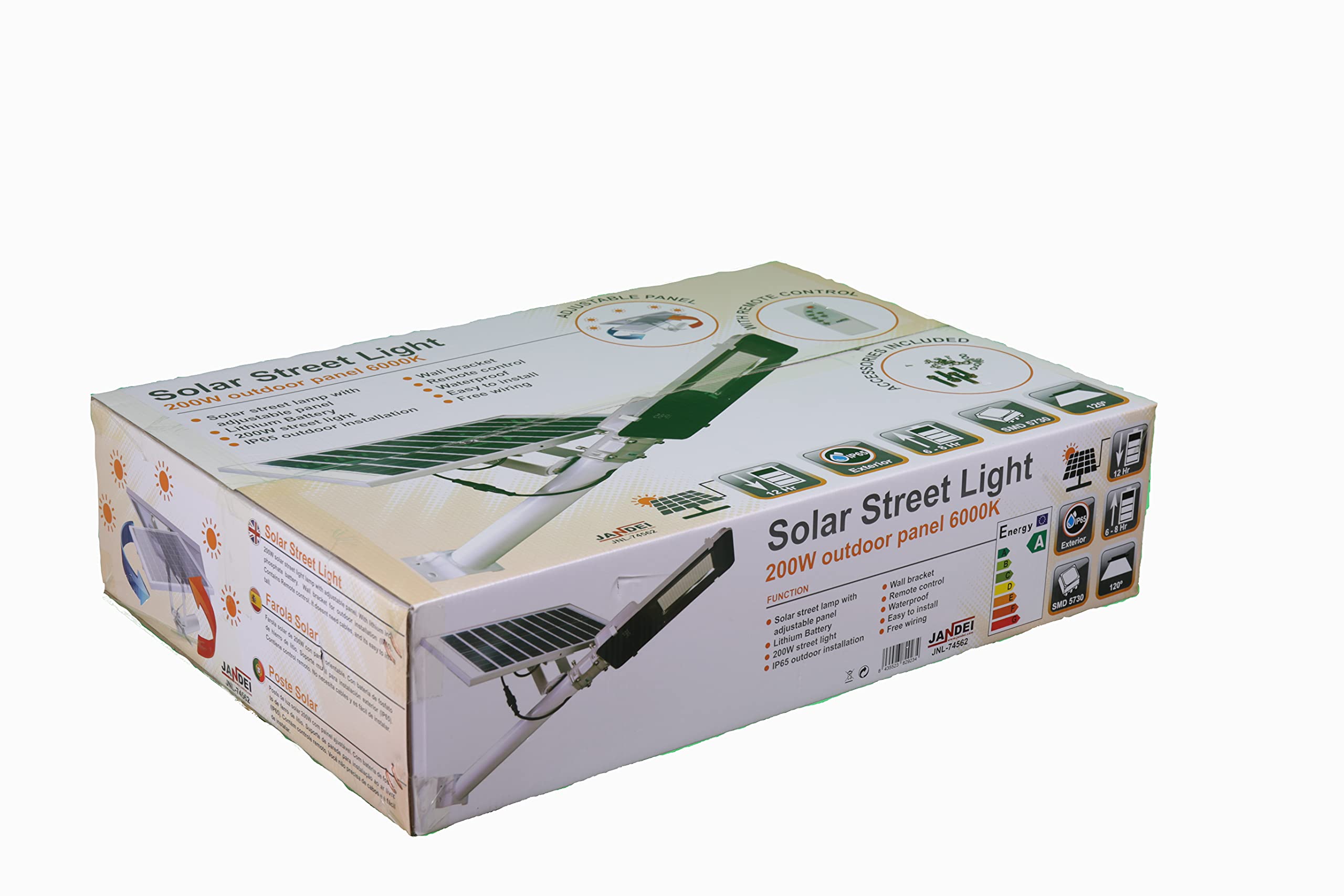 Jandei - Pack x 2 Farola Solar Exterior, Potente 2500 Lúmenes, Impermeable IP65, Panel Solar y Mando a Distancia Incluido, Luz Blanca Fría 6000K, Ideal para Jardín, Patio, Camino y Muro