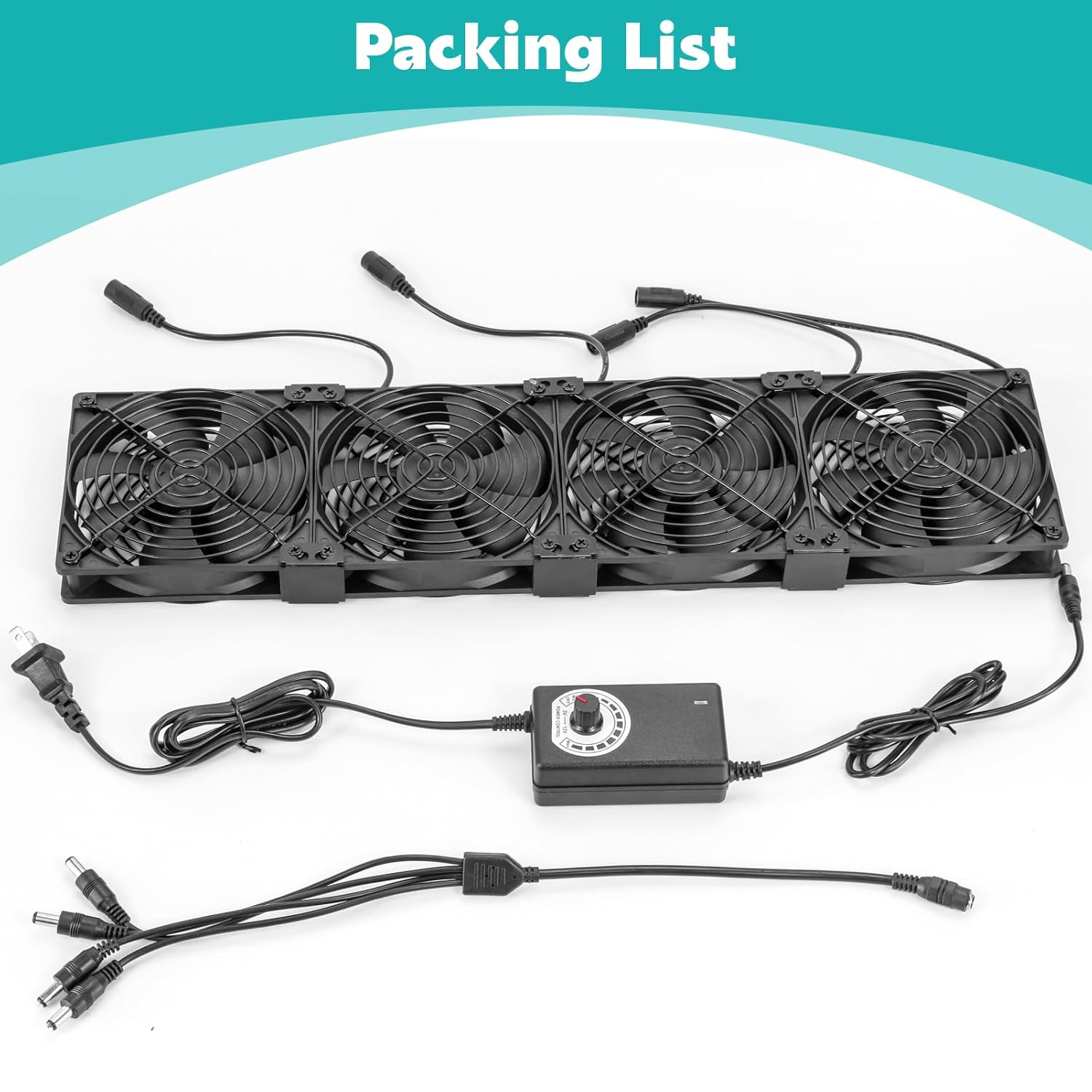 4-Pack 120mm X 25mm Large Air Flow Cooling Fans - High Airflow, Universal 100V-240V AC Speed Controller, Suitable for DIY PC Cases, GPU Mining, Servers, and AV Systems