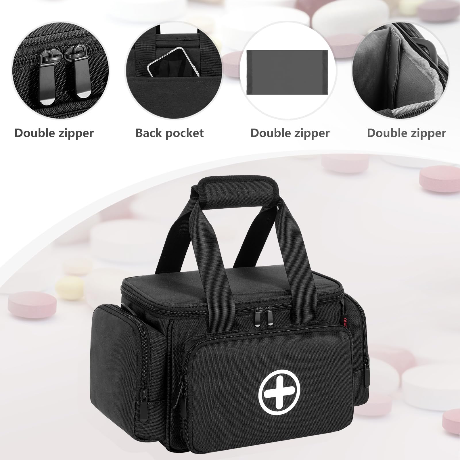 Borsa di pronto soccorso vuota, borsa medica professionale, borsa medicinale grande, borsa di emergenza per infermieri, medico di famiglia, assistenza domestica, viaggio o emergenza, Nero , 27 x