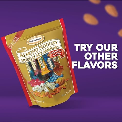 Miniatura 21 de Golden Bonbon Surtido de caramelos de turrón de almendras, mezcla suave y crujiente, sin gluten, certificado Halal, sin sabores artificiales, 6