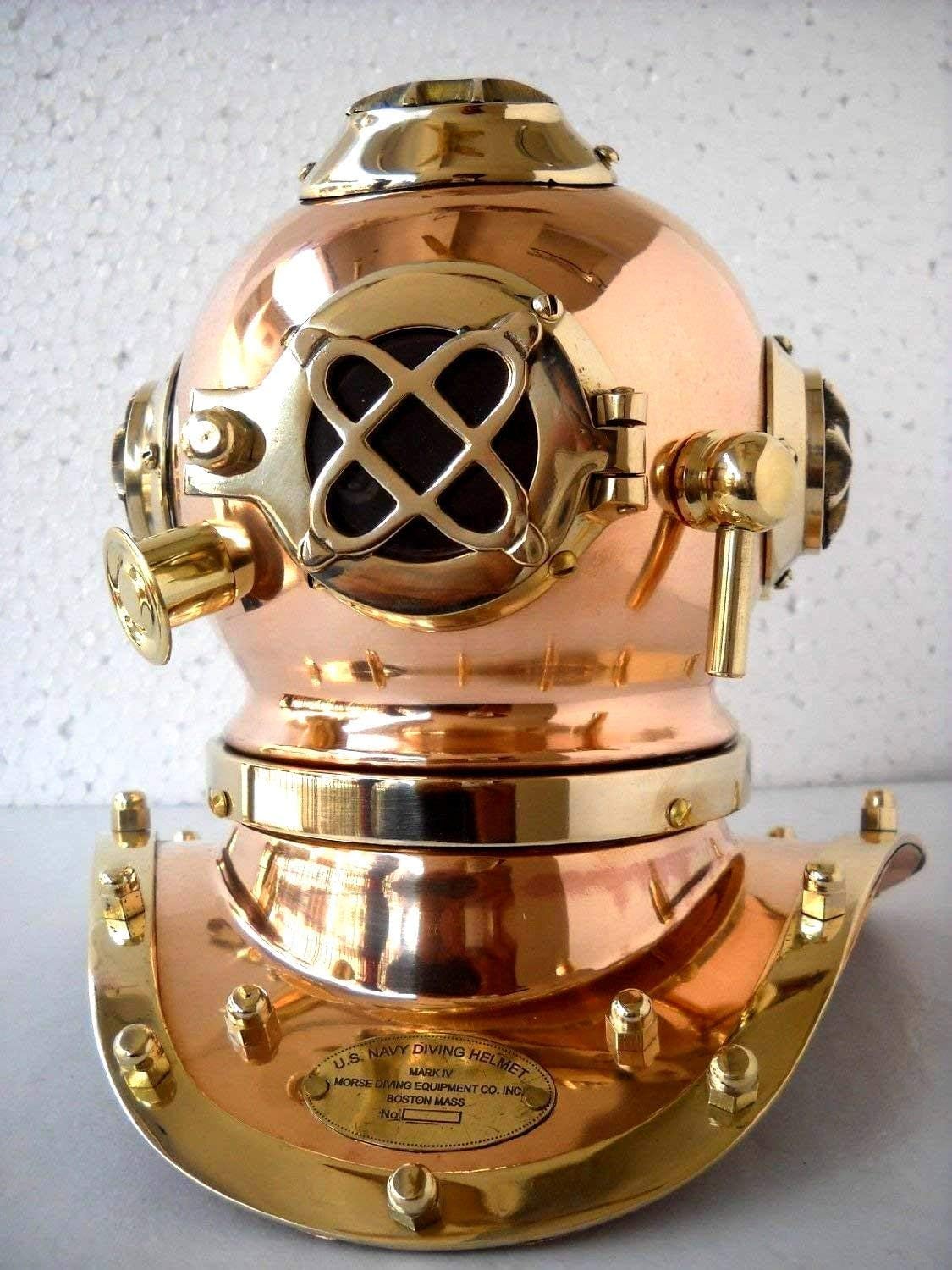 Casco de buceo marino hecho a mano en miniatura con acabado de cobre azul marino de EE. UU., casco de buceo, accesorio de película, casco coleccionable para decoración del hogar y la mesa