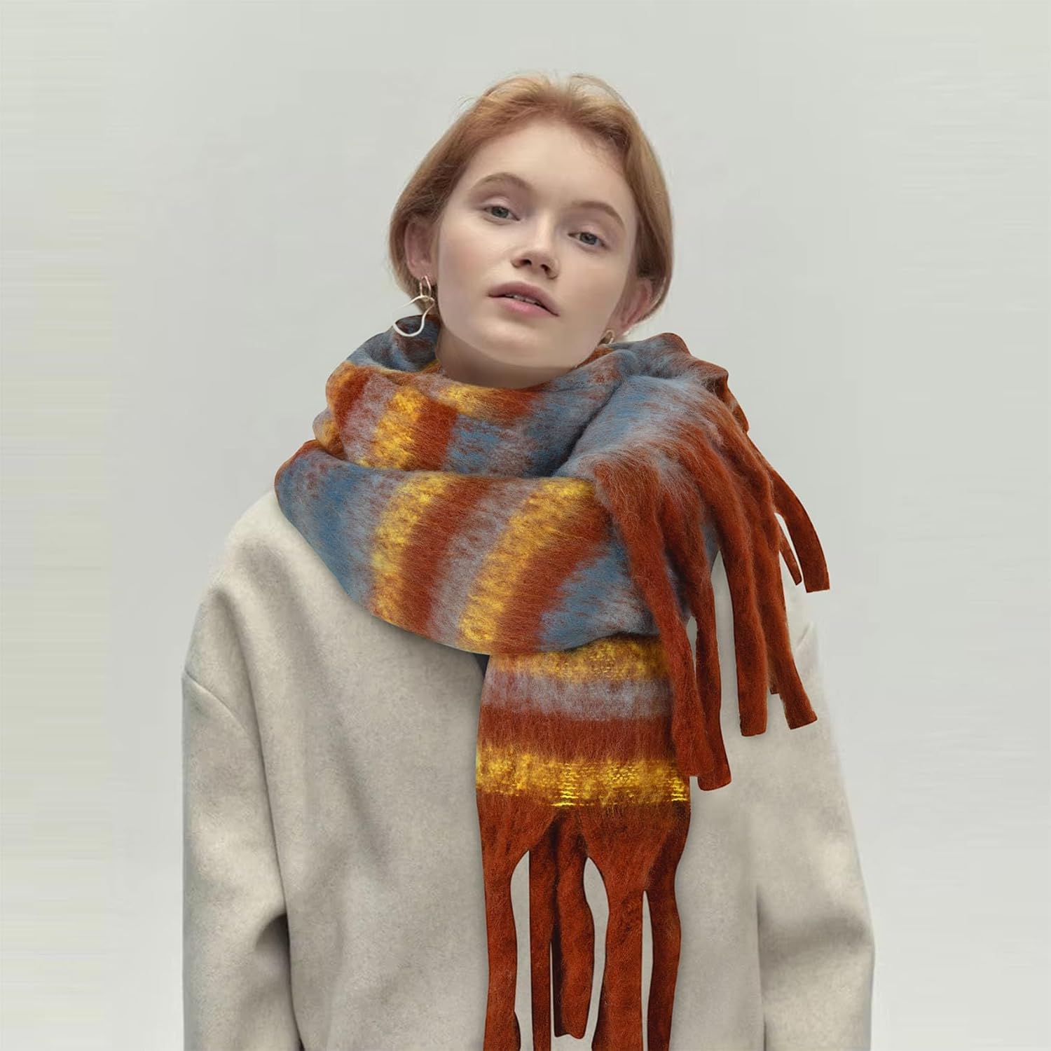 Winter Scarf for Women Large Chunky Plaid Scarves Oversized Thick Soft Blanket Scarfs Warm Tassel Shawl - Image 5