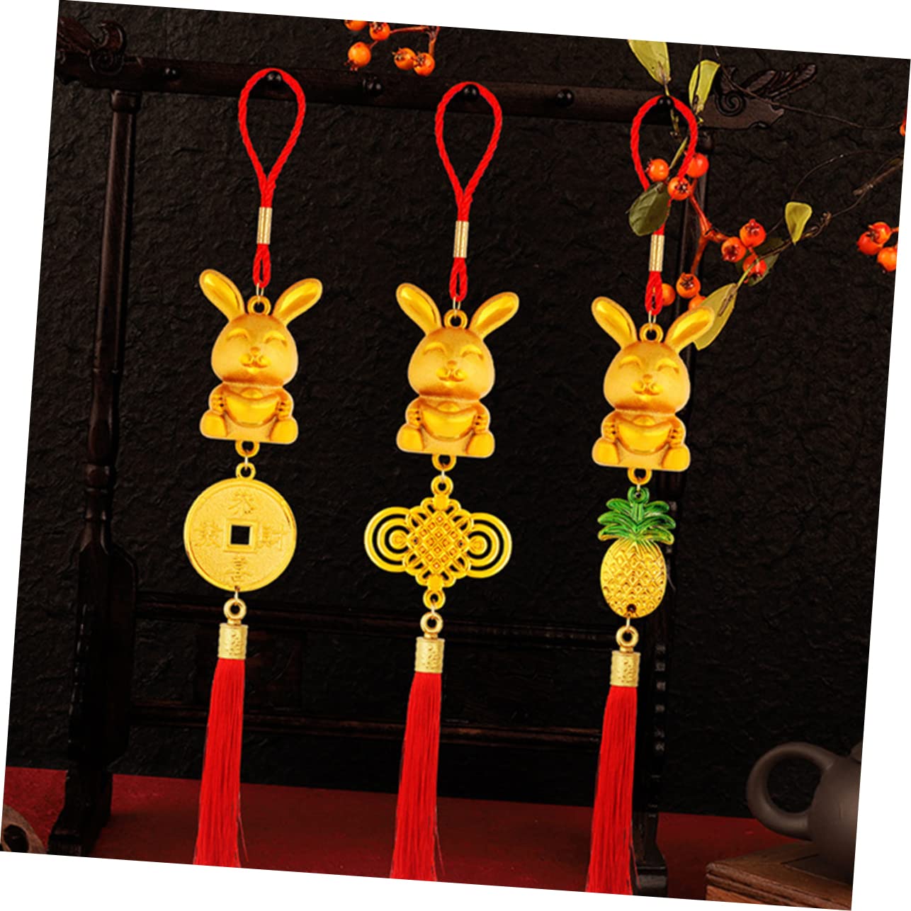 HJMMHX Pendentif Lapin Chinois Suspendu, 33 pièces, Ornement de Festival de Printemps, Style Mixte, Pendentif à nœud, Style d'ornement de Lapin d'année