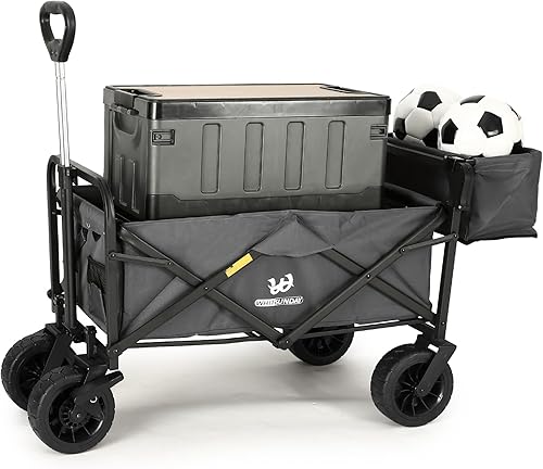 Miniatura 8 de WHITSUNDAY - Carro plegable para jardín al aire libre, parque utilitario, para picnic, con rodamiento y freno, ruedas todo terreno de 8 pulgadas,