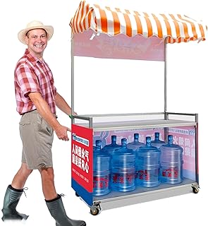 Commercial Mobile Hot Dog Cart Concession Food Vending Stand Kiosk, Foldable Market Stall w/Waterproof Canopy & Wheels, Outdoor Food/Ice Cream/Bar Vendor Booth(120x60cm/47.2x23.6in)