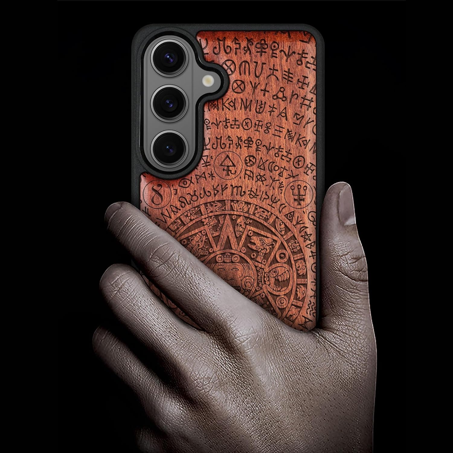 Carveit Magnetic Wooden Case for Galaxy S26+ Samsung S26 Plus Case, TPU Shockproof Cover & Wood Engraved, Compatible with MagSafe Wireless Chargers (Mysterious Maya Totem) Rosy