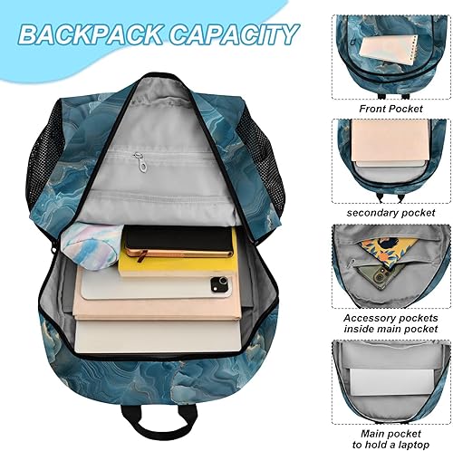 Miniatura 4 de Textura Mármol Aqua Blue Boy Mochila Con Almuerzo Mochila Para Niños Con Lonchera 7-10 mochilas y loncheras escolares para nias