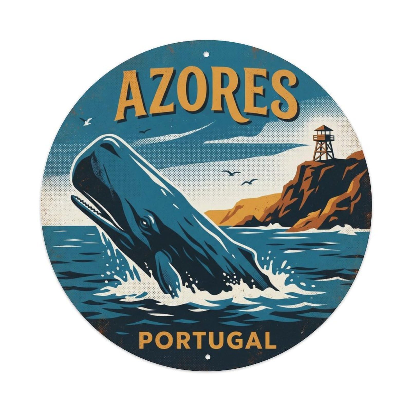 Olhnbad Style Portugal Azores Whale Watching Marine Wildlife Metal Tin Sign