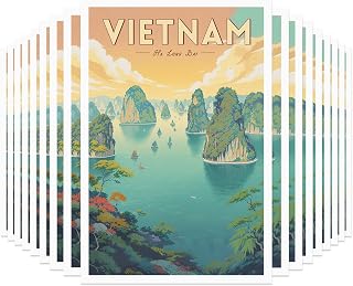 Vintage Travel Postcards from Around the World, Asia Travel Postcards 20 Pack Same Design 4x6 Inch, Retro Scenic Postcard Set Bulk for Mailing, Postcard Exchange, Scrapbooking, Souvenir Gift (Vietnam - Ha Long Bay)