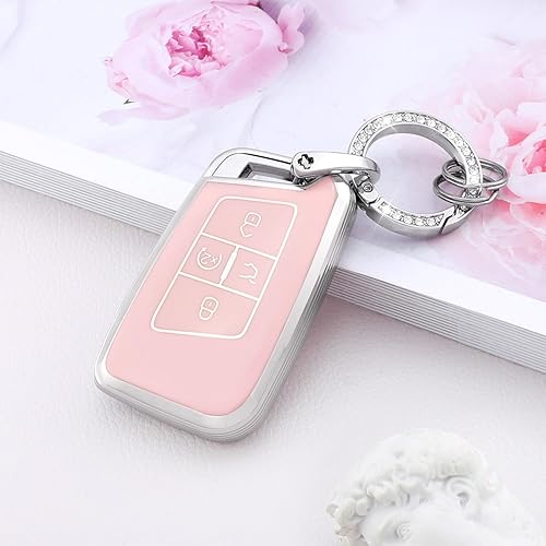 Miniatura 3 de UHONSN Funda para llavero Volkswagen VW Atlas Tiguan Jetta GLI de 4 botones rosados con llavero brillante TPU suave para VW Arteon Taos, accesorios