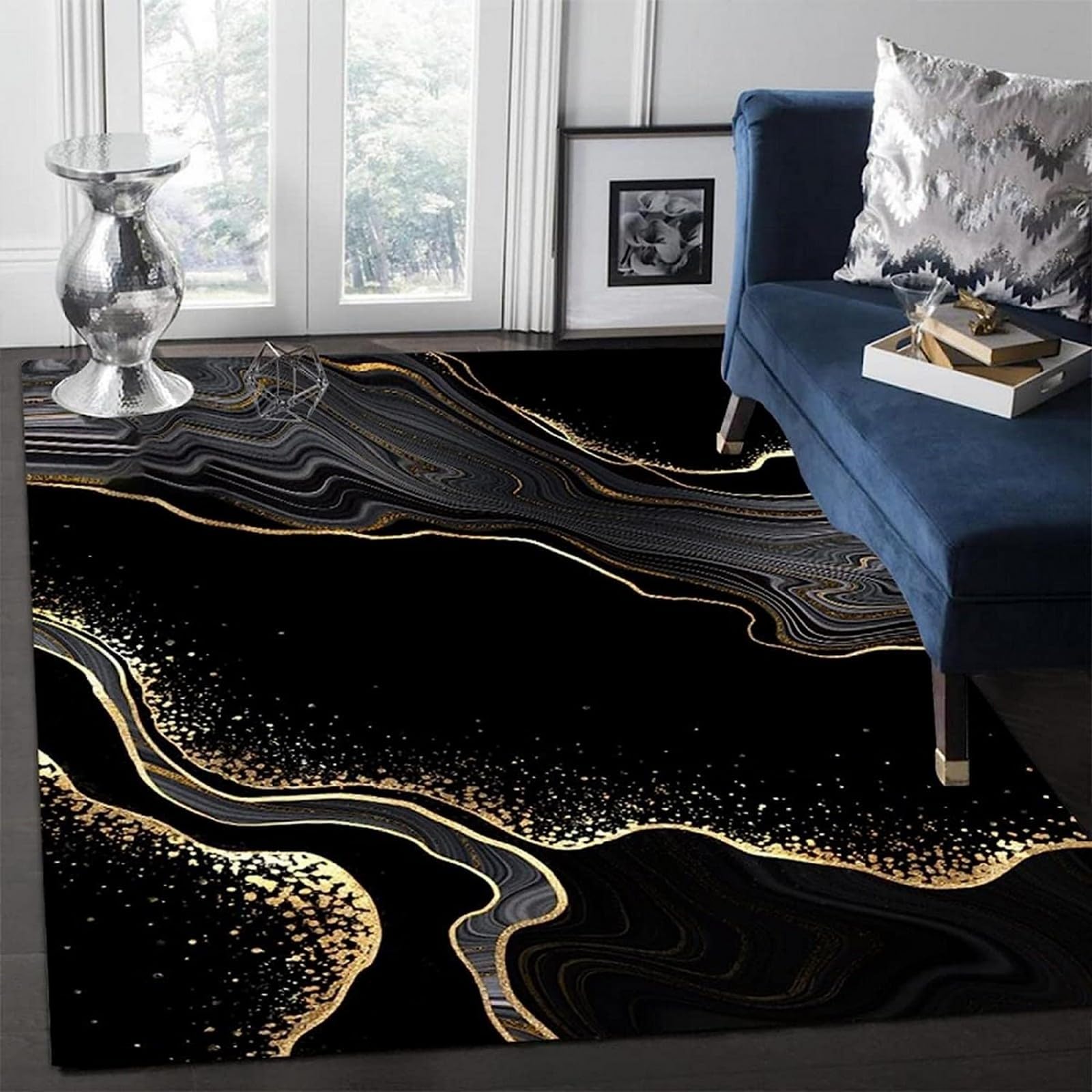 Tapis antidérapant 3D marbre chambre enfant lavable