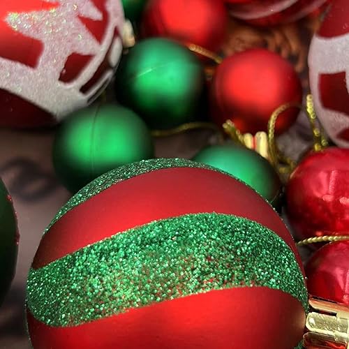 Miniatura 5 de 44 unidades de bolas de árbol de Navidad verde y rojas, colgantes de adornos surtidos, bola de Navidad de 2.4" inastillable y brillante para