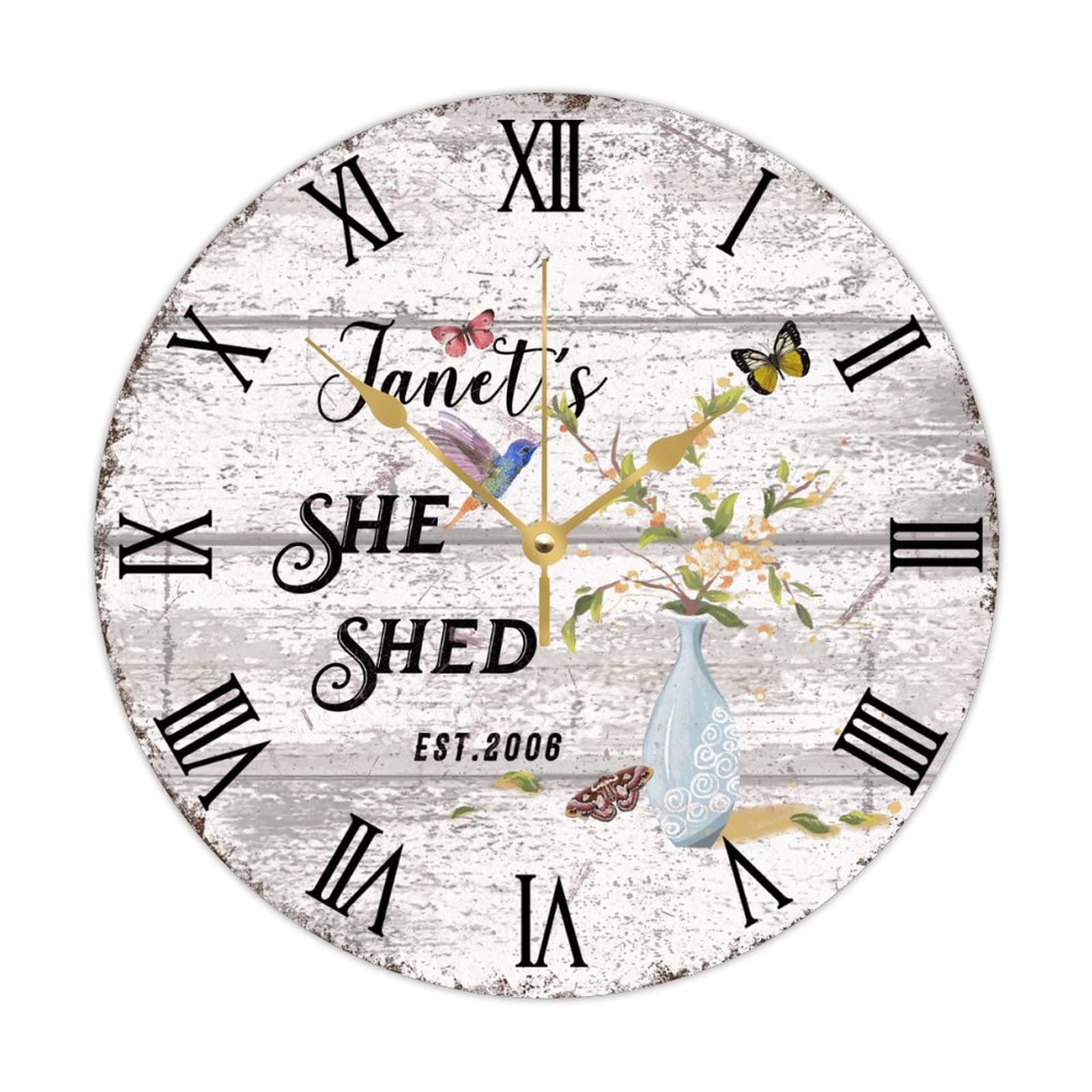Horloge murale en bois personnalisée cadeau vintage fleurs