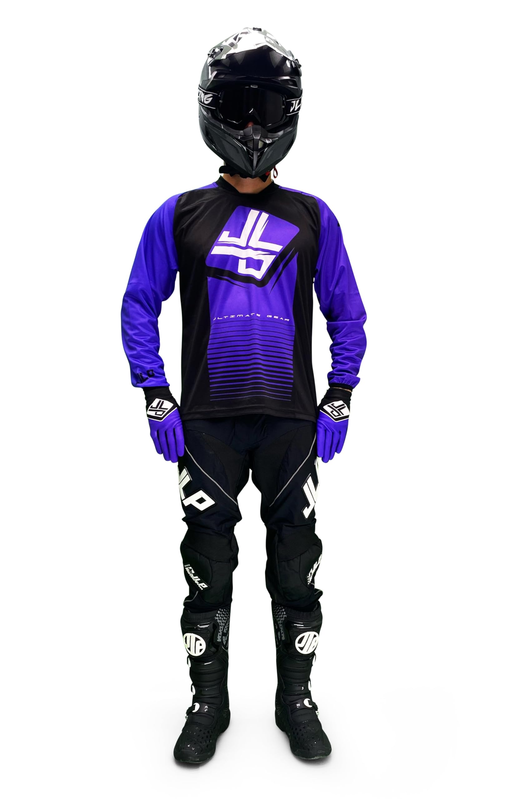 JLP RACING TENUE PANTALON MAILLOT GANTS MOTO CROSS QUAD ENDURO VTT BMX MTB VIOLET STRIPES L