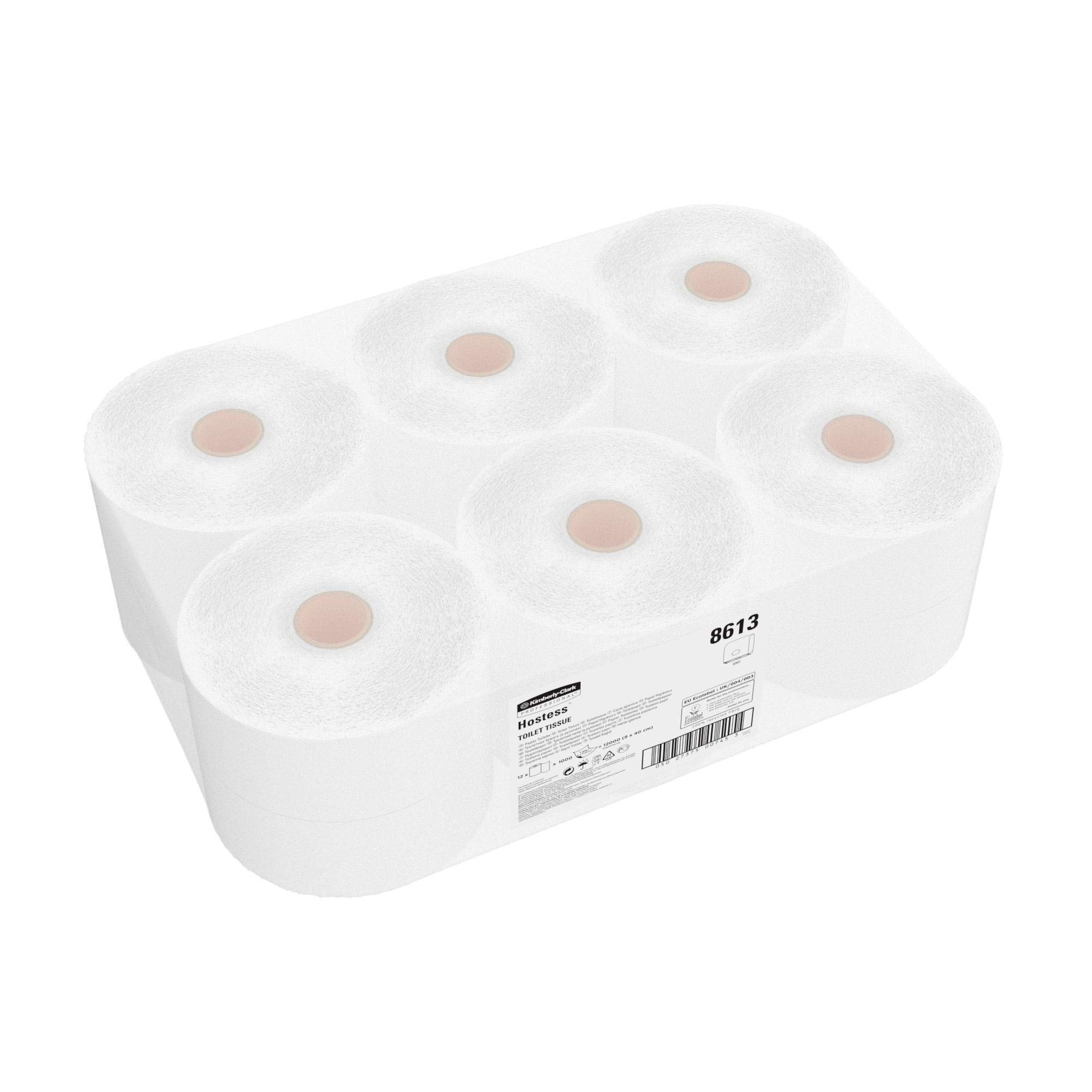 Hostess 8613 Maxi Rotolo di Carta Igienica a 1 Velo, 12 Rotoli x 1000 Fogli, Bianco
